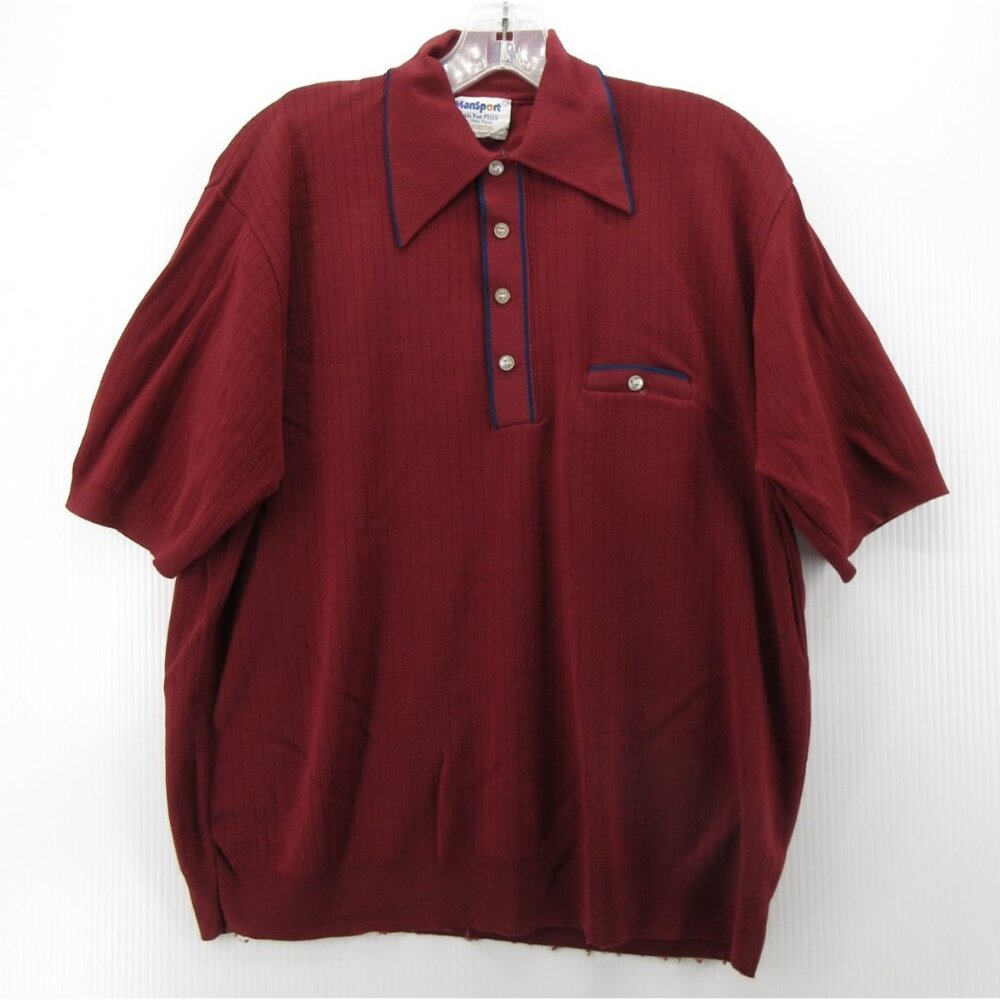VINTAGE Manhattan Polo Shirt XL 70s Ban Lon Mod Rockabilly Leisure Knit*